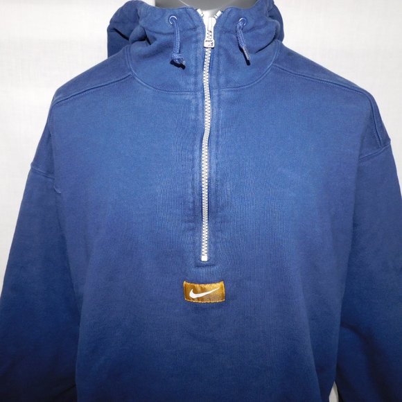 Vintage 90's NIKE Mens L Blue 1/4 Zip Hoodie hooded Sweatshirt Swoosh oversized - Picture 6 of 12